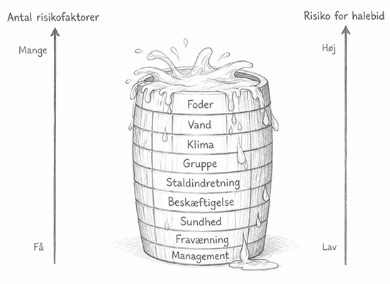 Risikofaktorer og risiko for halebid. AI-genereret foto